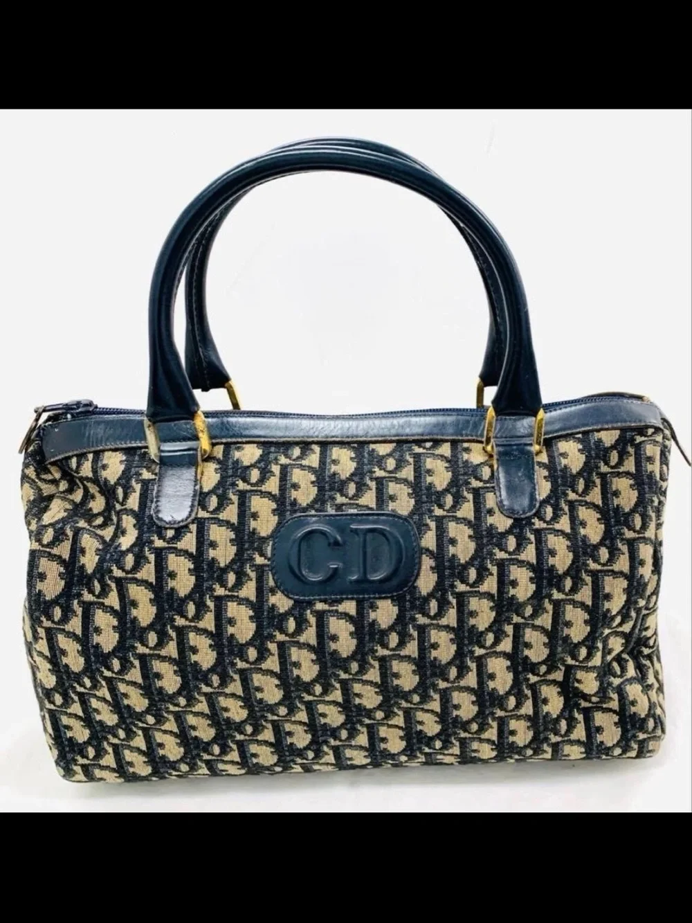 Dior Navy and Beige CD Jacquard Satchel